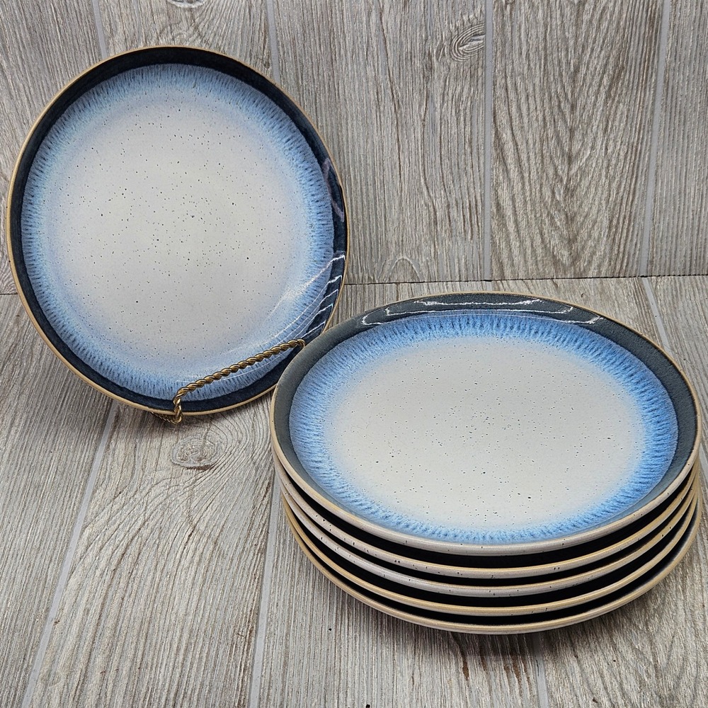 Baum Marina Salad Plates Set of 6 Navy Blue Speckled Reactive Glaze Stoneware